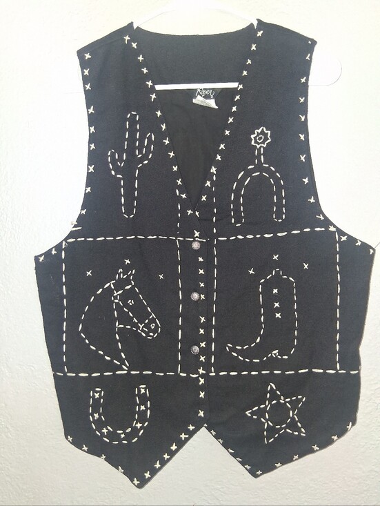 Roper Jackets & Blazers - Roper Vintage 100% Cotton Equestrian Rodeo Embroidered Vest Black L